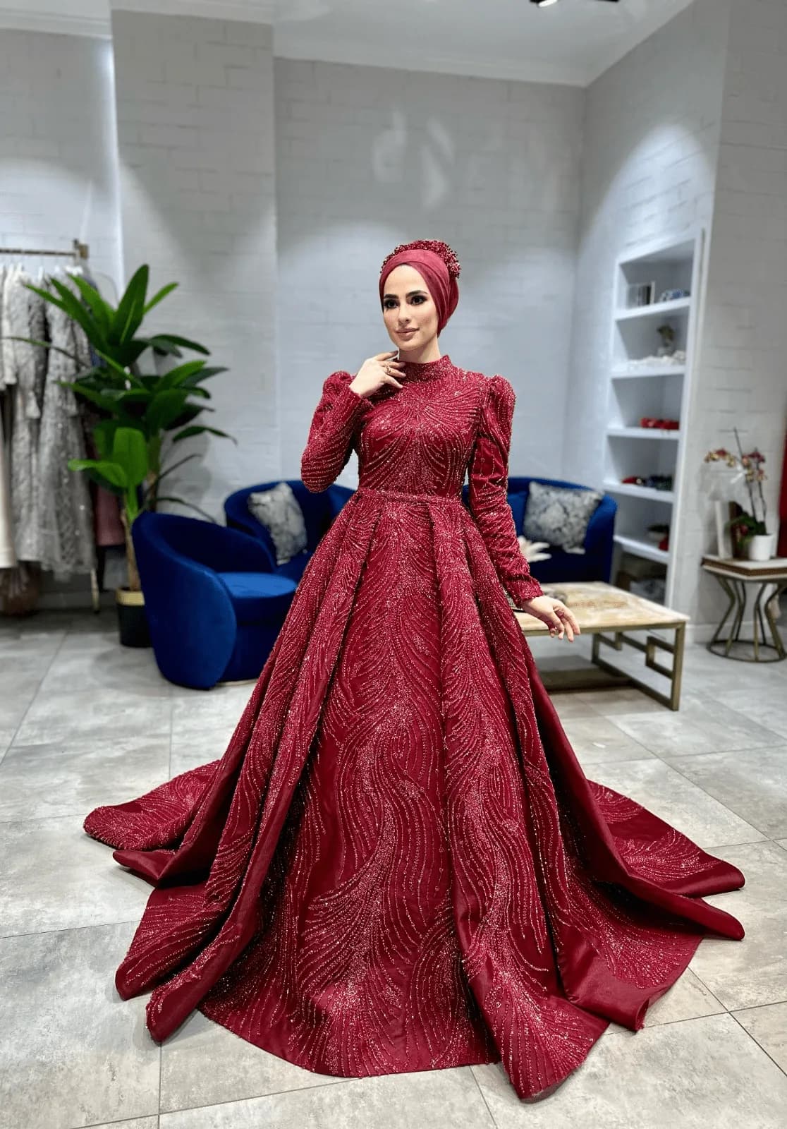 Burgundy Pleated Henna Dress — görsel 3