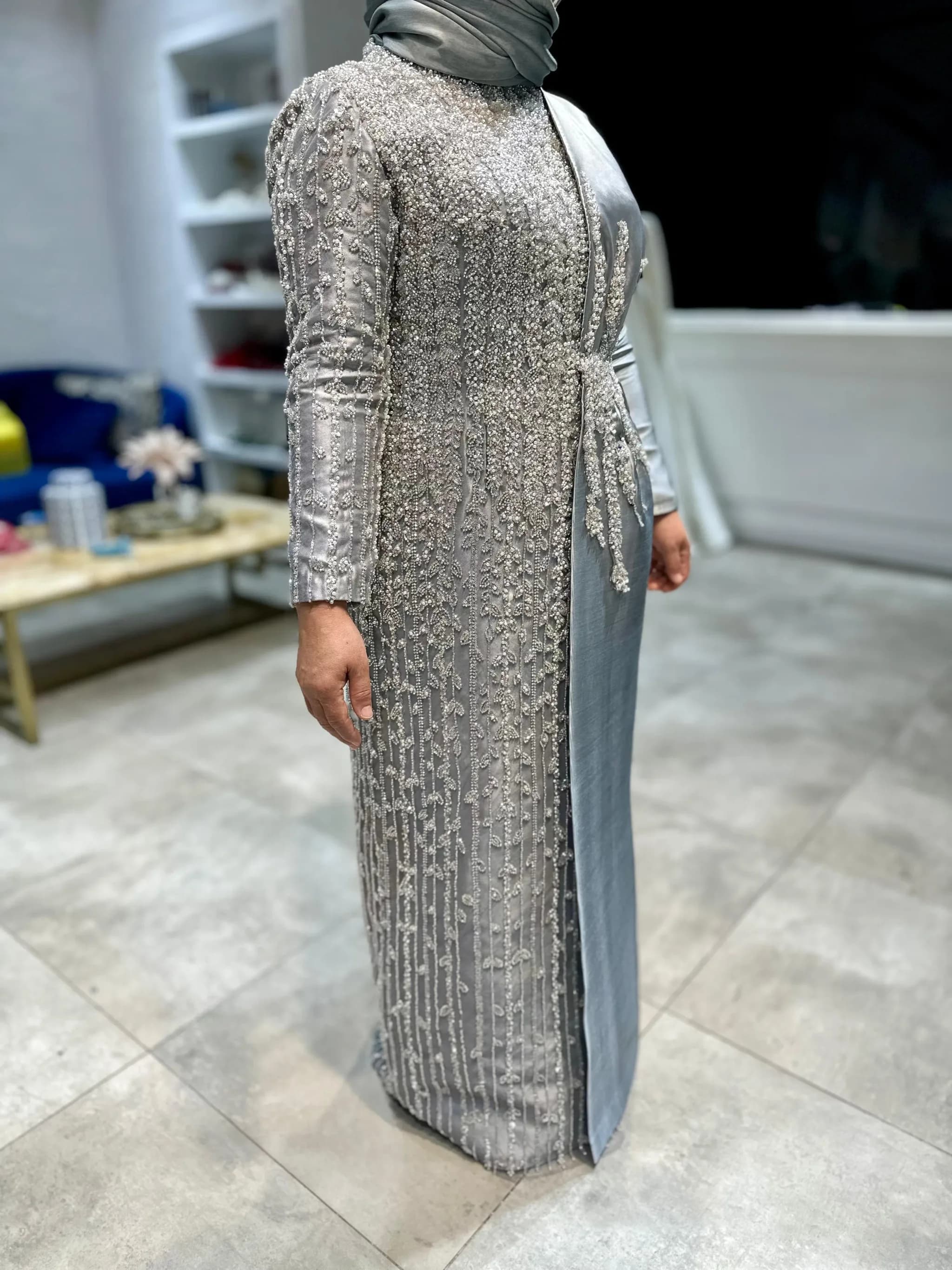 Yakamoz Grey Embellished Dress — görsel 3