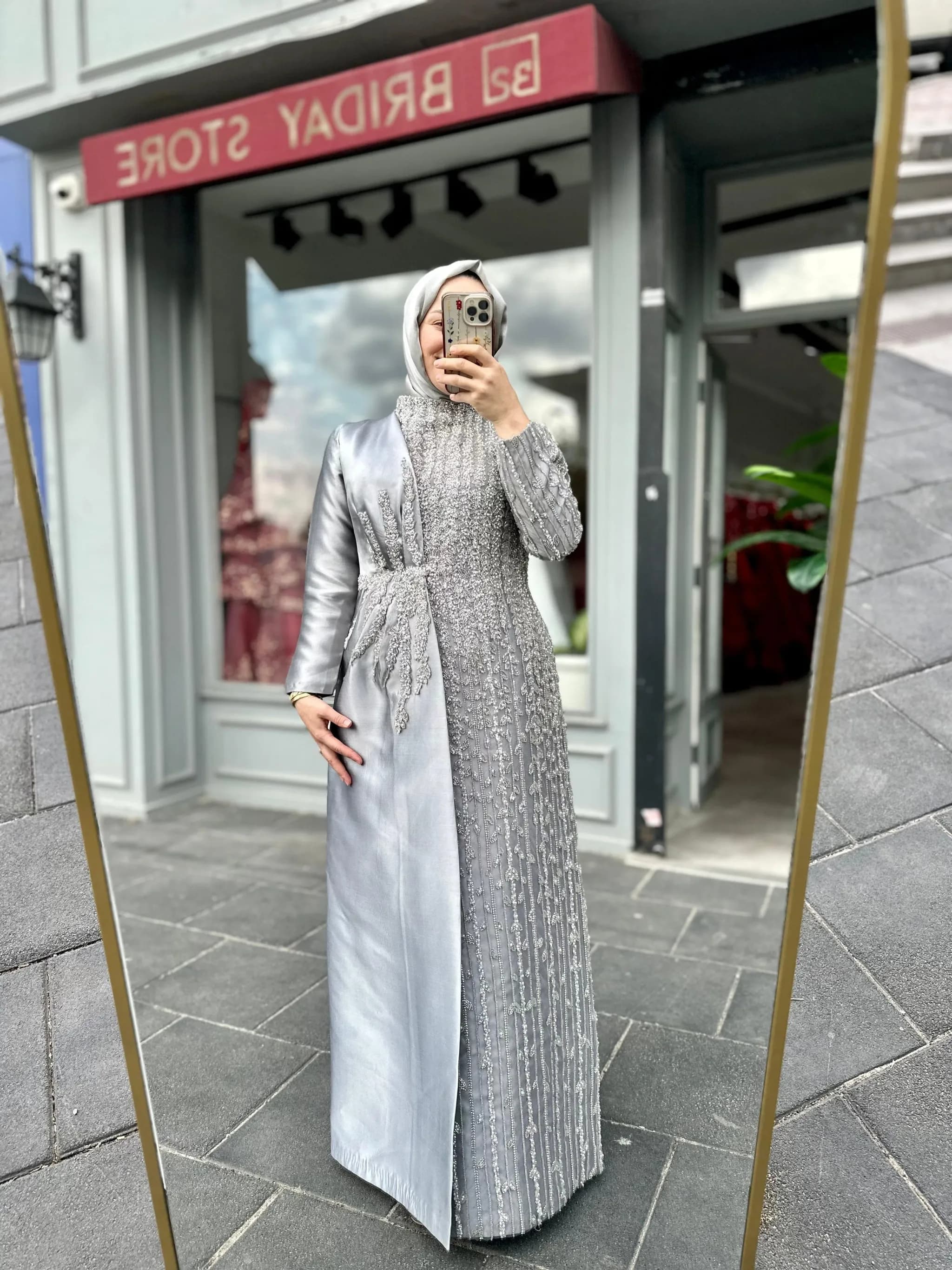 Yakamoz Grey Embellished Dress — görsel 2